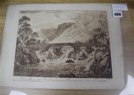 After Paul Sandby, five aquatints, Welsh views, published 1776, 22 x 30cm, unframed